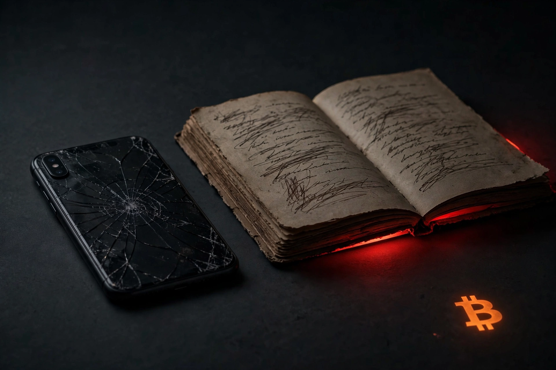 Dark themed illustration of common seed phrase storage mistakes