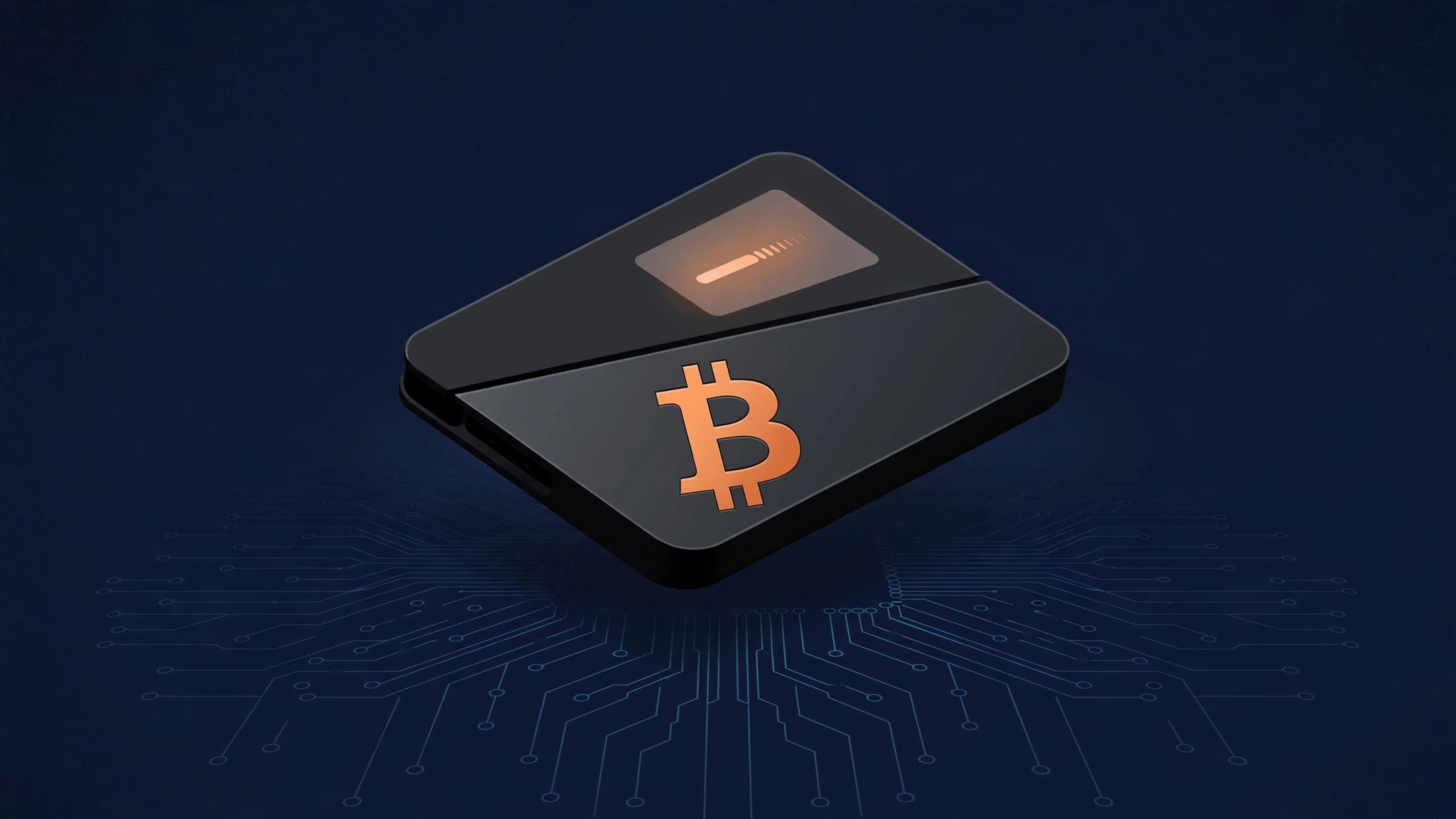 Hardware wallet device with bitcoin symbol
