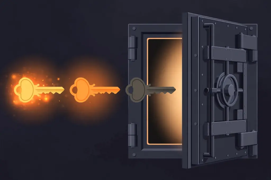 Illustration of institutional multisig vault with three keys