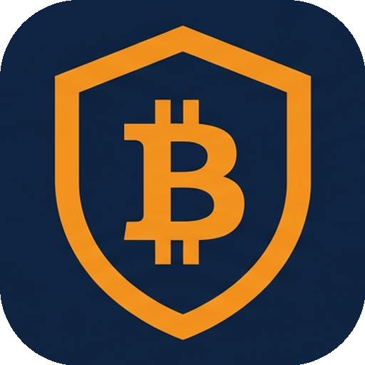 Never Lose Bitcoin logo: orange bitcoin shield on dark navy