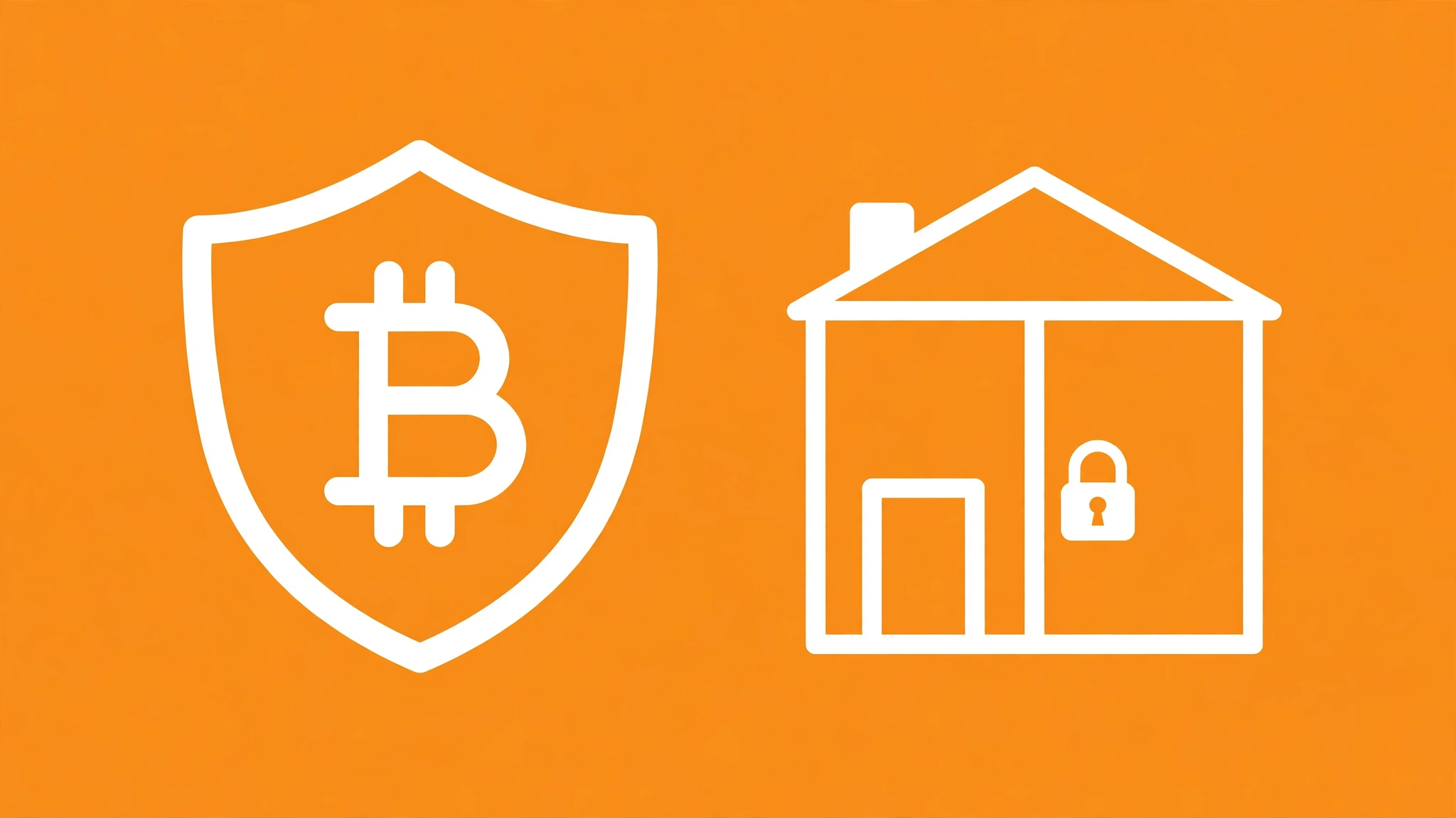 Shield with Bitcoin symbol and a locked apartment illustration